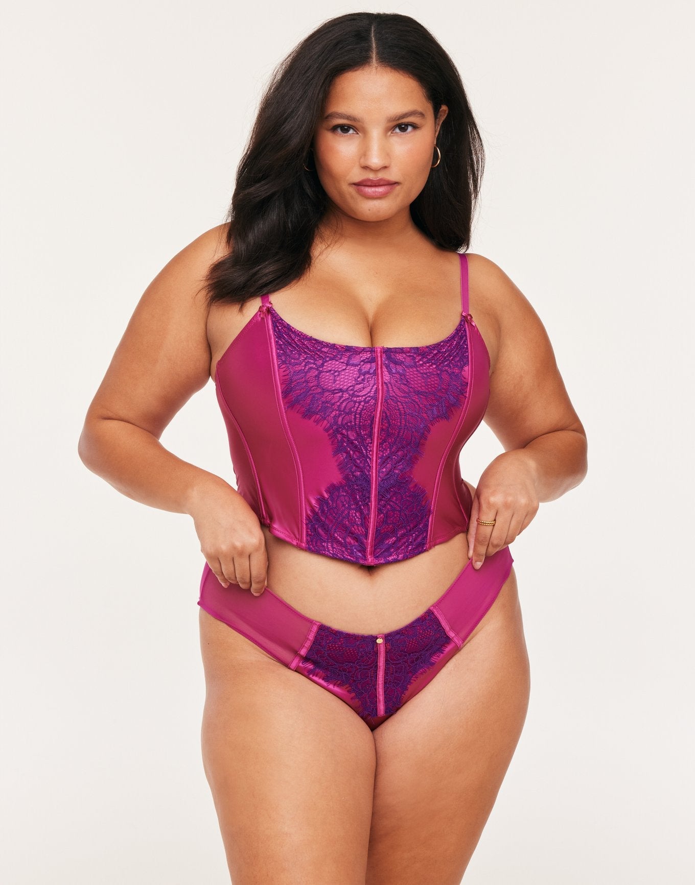Adore Me Geneviève Cropped Corset & Panty Set in color Festival Fuchsia and shape corset