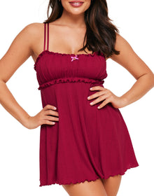 Adore Me Ophylia Babydoll & Hipster Set in color Jester Red and shape babydoll