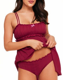 Adore Me Ophylia Babydoll & Hipster Set in color Jester Red and shape babydoll