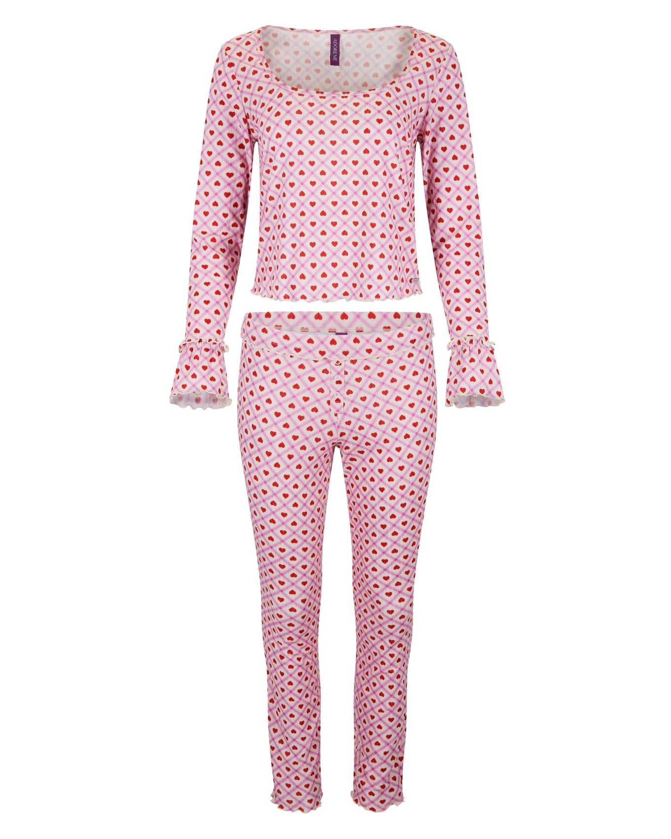 Adore Me Audra Long Sleeve Top & Legging Set in color Heart's a Flutter C01 and shape pj