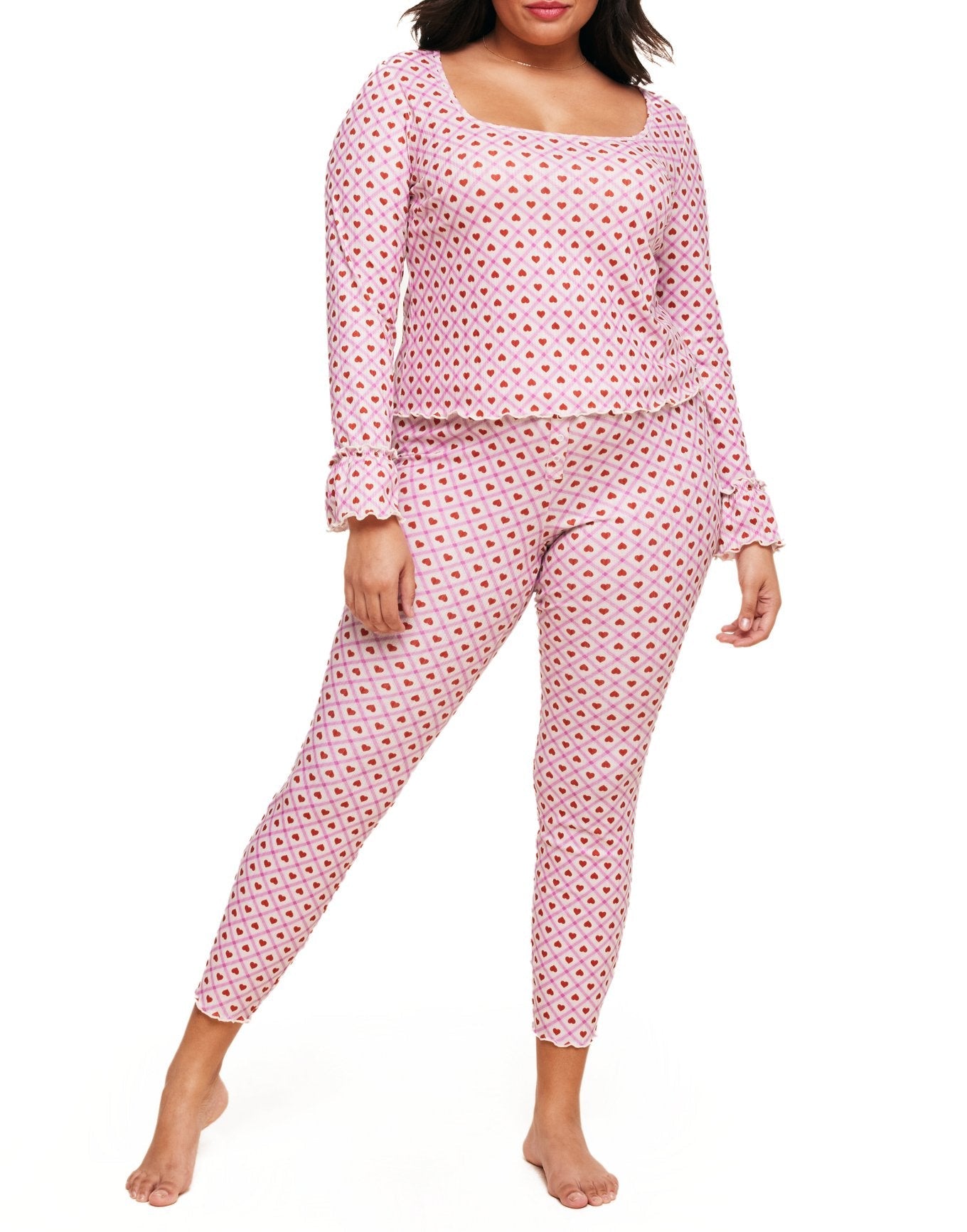 Adore Me Audra Long Sleeve Top & Legging Set in color Heart's a Flutter C01 and shape pj