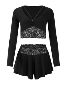 Adore Me Madelynn PJ Set in color Jet Black and shape pj