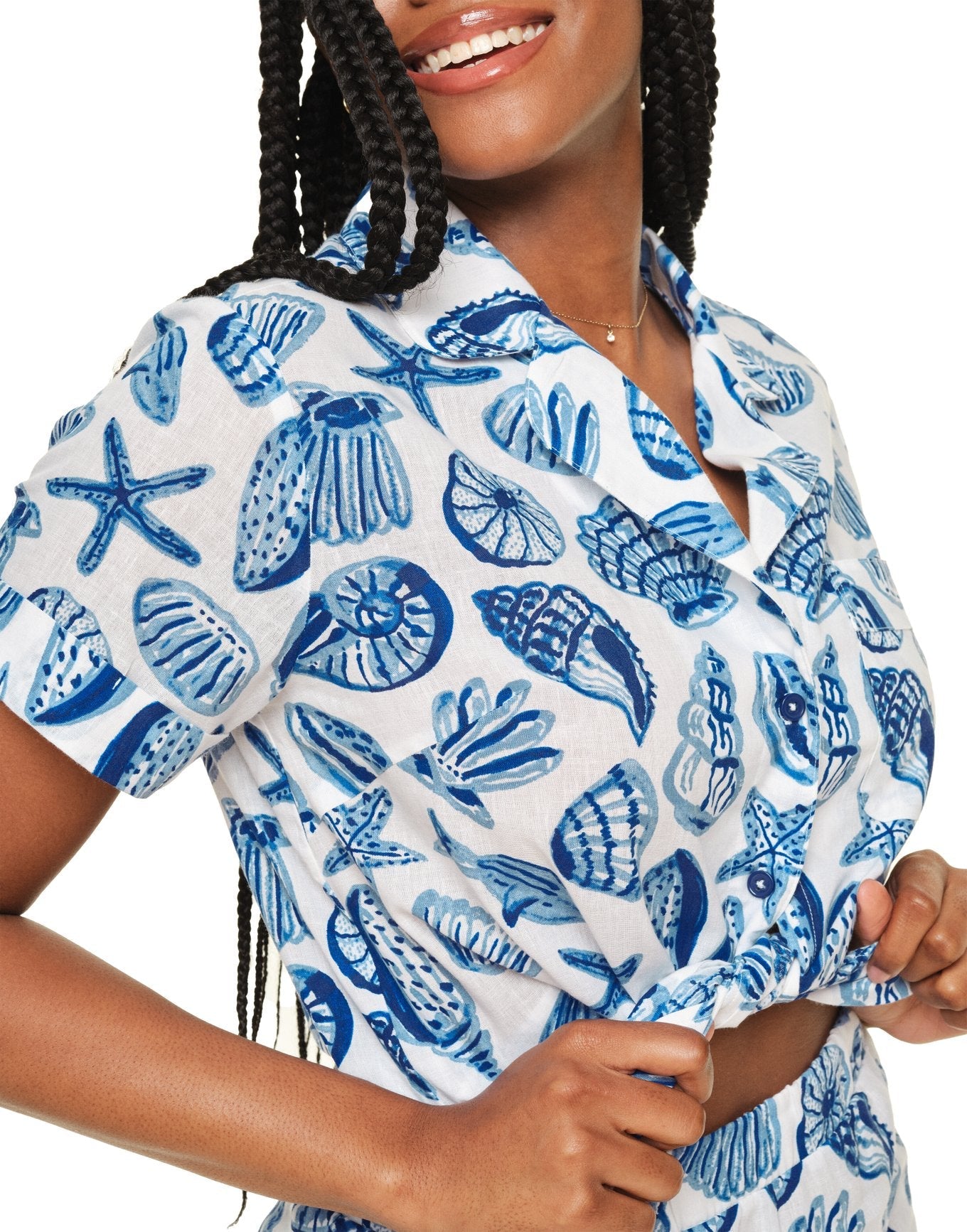 Adore Me Lucero Short Sleeve Top & Shorts PJ Set in color Life's a Beach C01 and shape pj