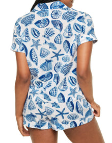 Adore Me Lucero Short Sleeve Top & Shorts PJ Set in color Life's a Beach C01 and shape pj