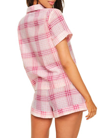 Adore Me Lucero Short Sleeve Top & Shorts PJ Set in color Nautical Gingham C01 and shape pj