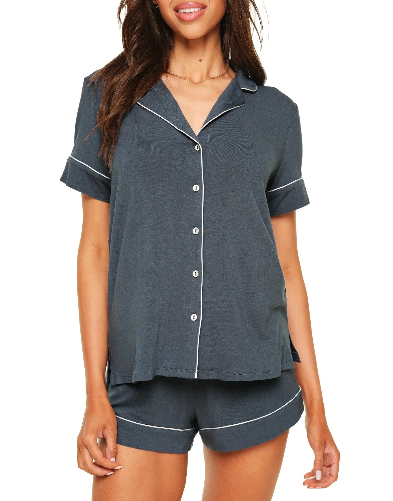 Adore Me Jane PJ shirt & shorts set in color Stormy Weather and shape pj
