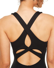 Adore Me Clarice Active Bodysuit in color Jet Black and shape bodysuit