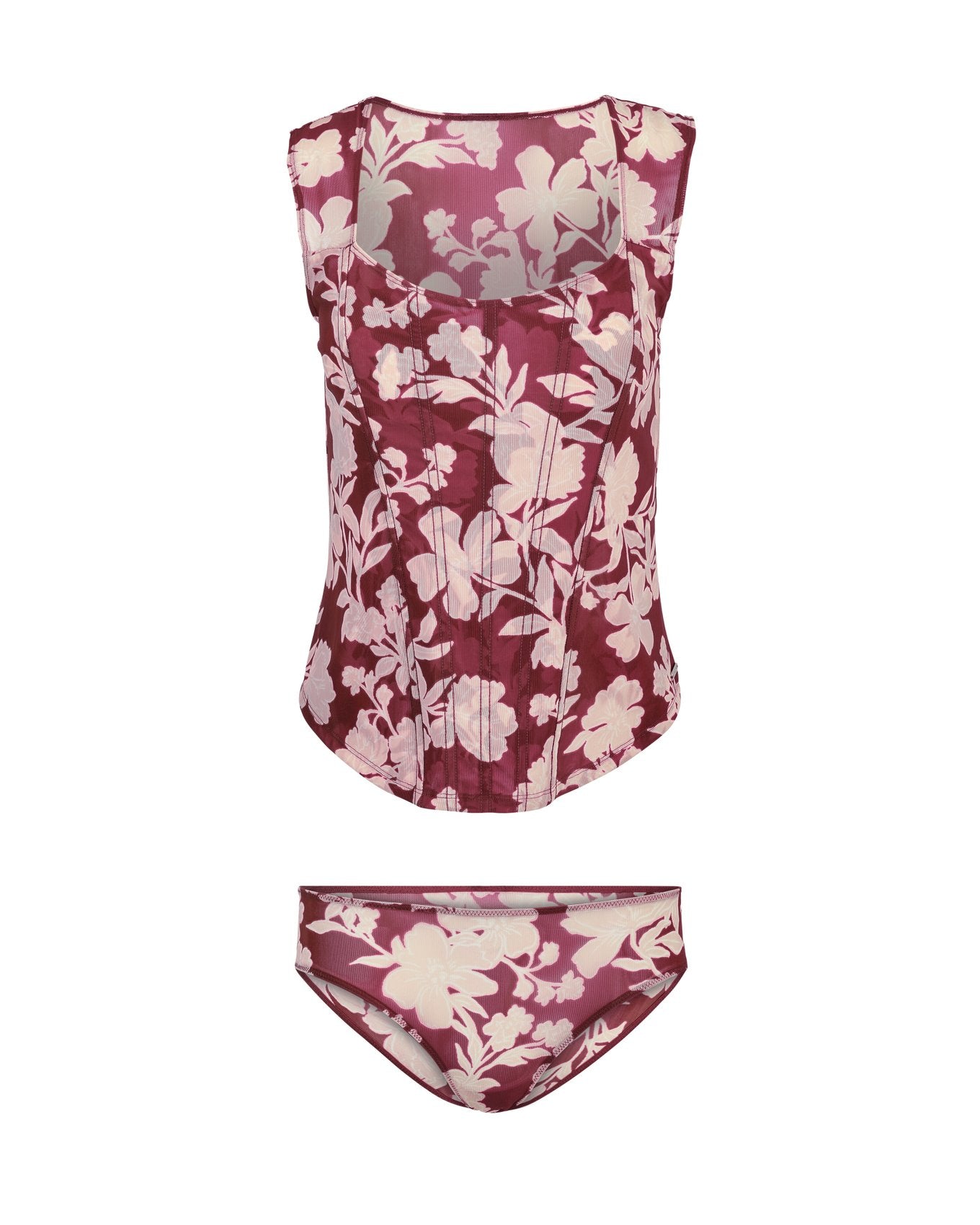 Adore Me Felice Mesh Top & Panty Set in color Botanical Fantasy C02 and shape tank