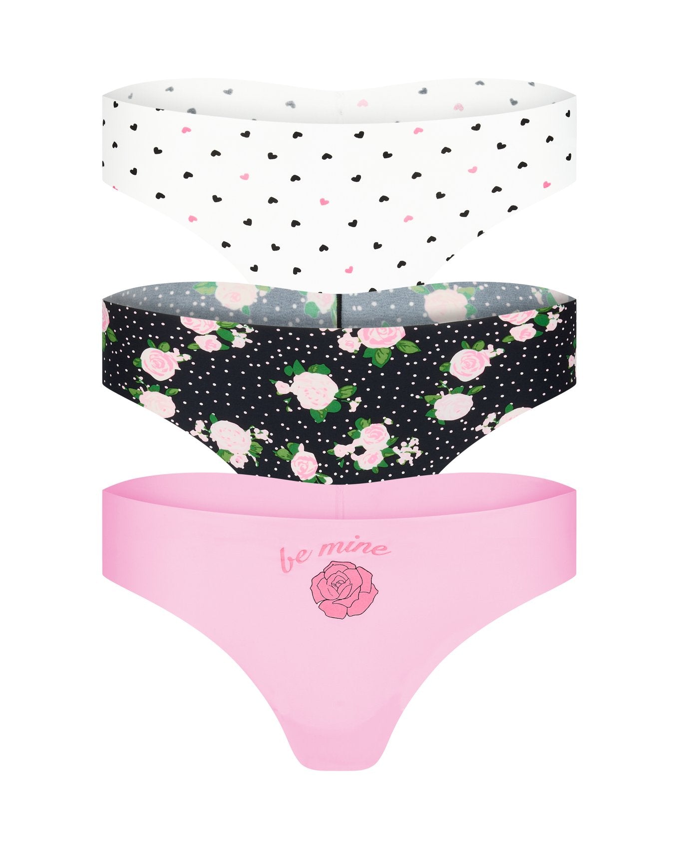 Adore Me Francine Invisible Pack Thong Panty Pack in color MULTI-PWB VDAY PRINT CO3 and shape thong