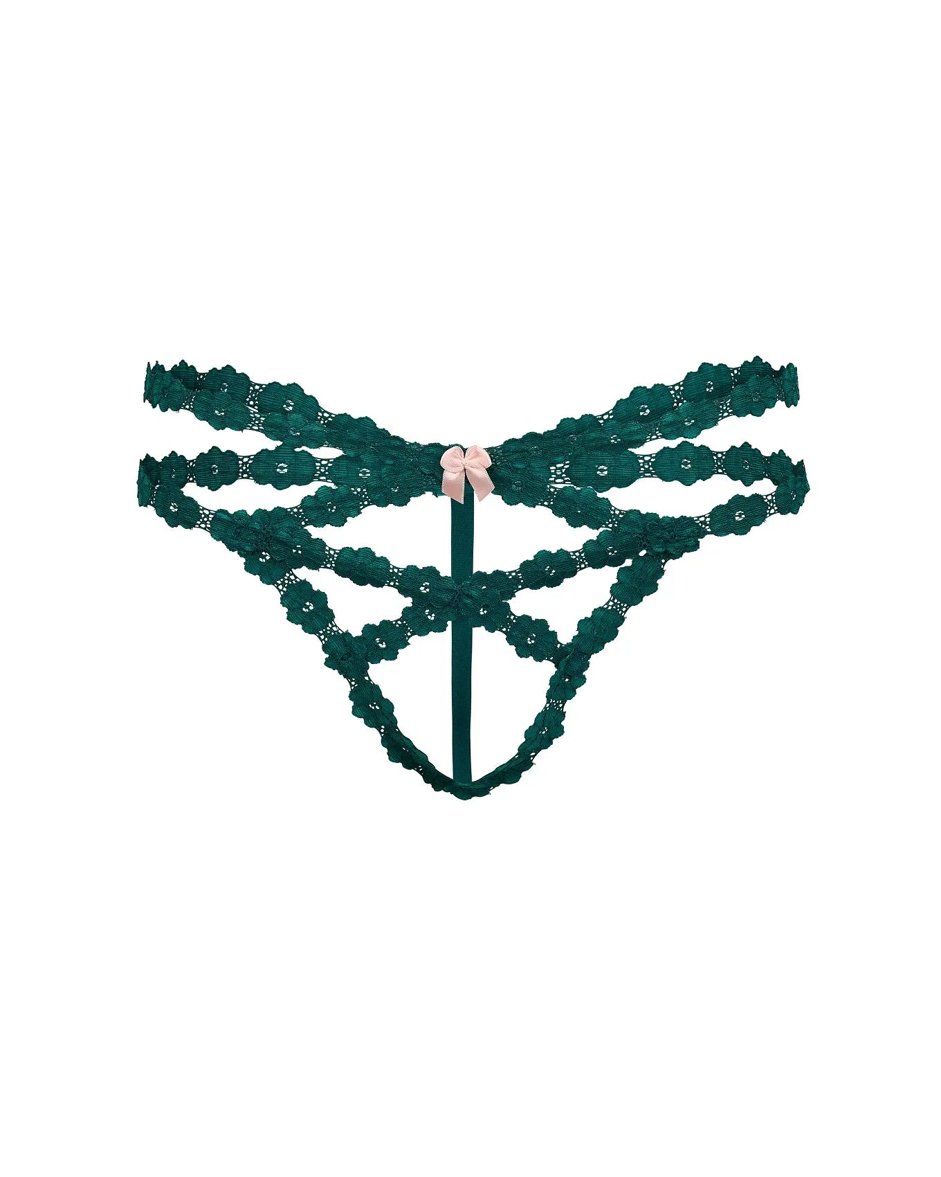 Adore Me Camellia Crotchless G-String in color June Bug and shape crotchless