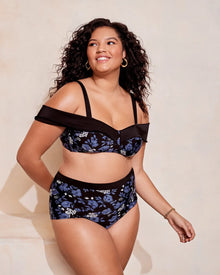 Adore Me Baylie High-Waist Bikini in color Blueprint Blooms C01 and shape high waisted