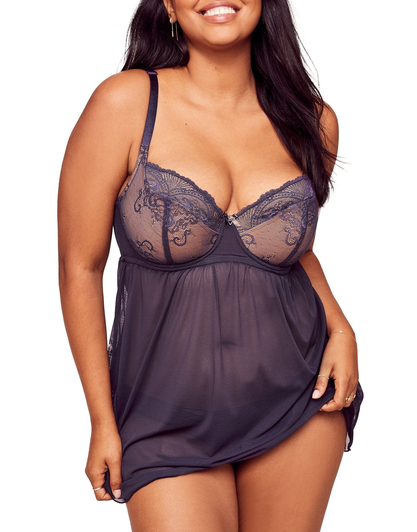 Adore Me Ella Contour Babydoll in color Gothic Grape and shape babydoll