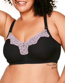 Adore Me Enora Nursing Unlined Bralette in color Jet Black and shape bralette