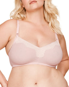 Adore Me Enora Nursing Unlined Bralette in color Peach Blush and shape bralette