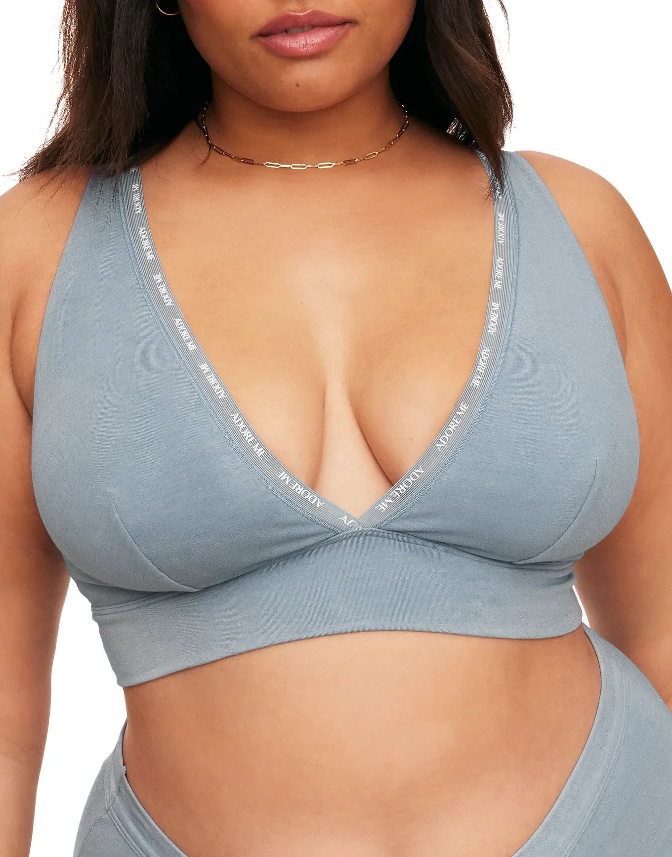 Adore Me Maddey Unlined Bralette in color Ashley Blue and shape bralette