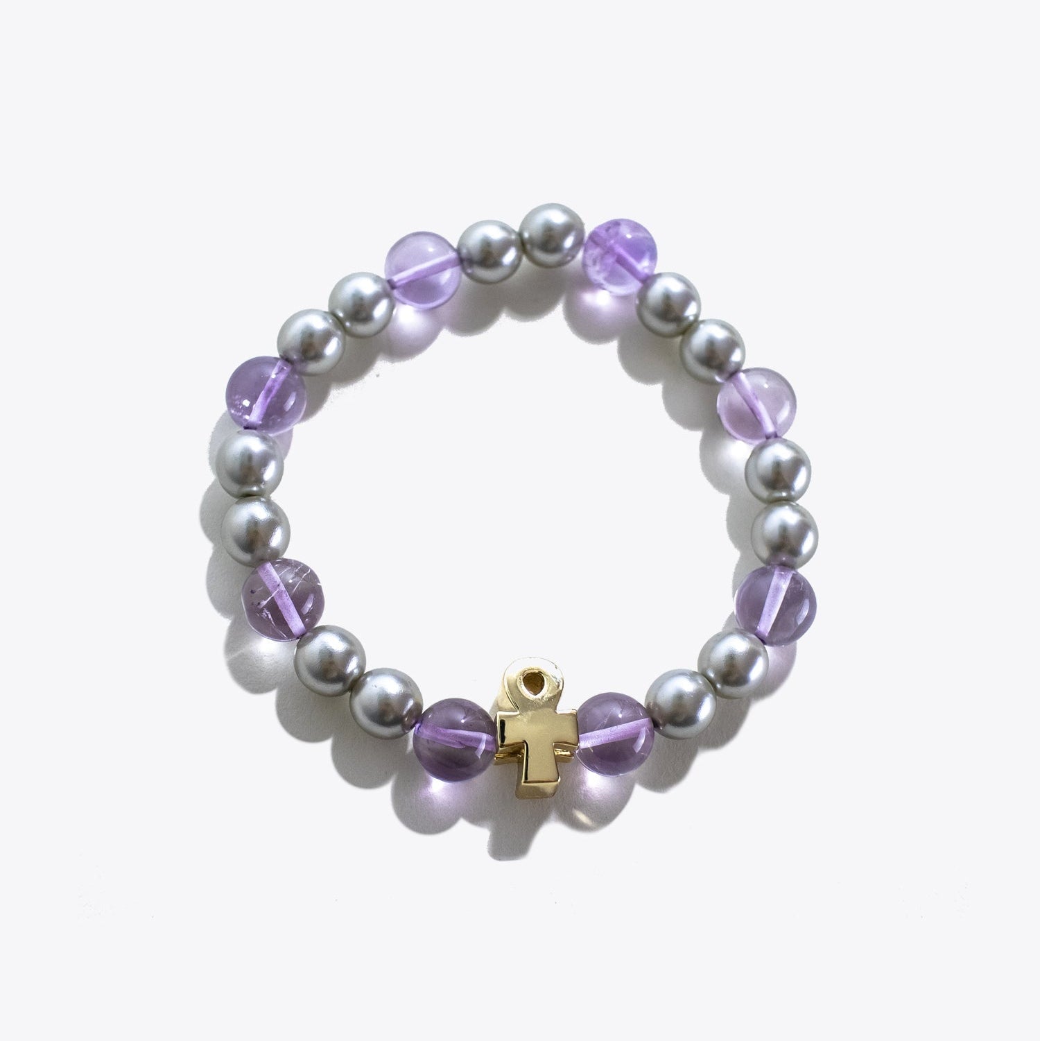 Ankh Amethyst & Pearl Charm Bracelet | Amethyst & Pearls