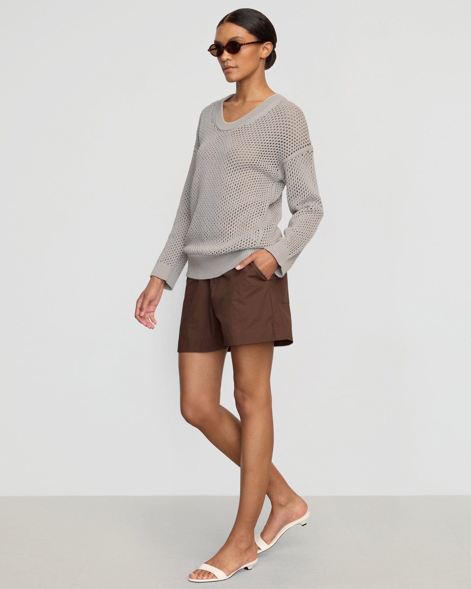 Archana Open Knit U-Neck Sweater | Dusty Grey