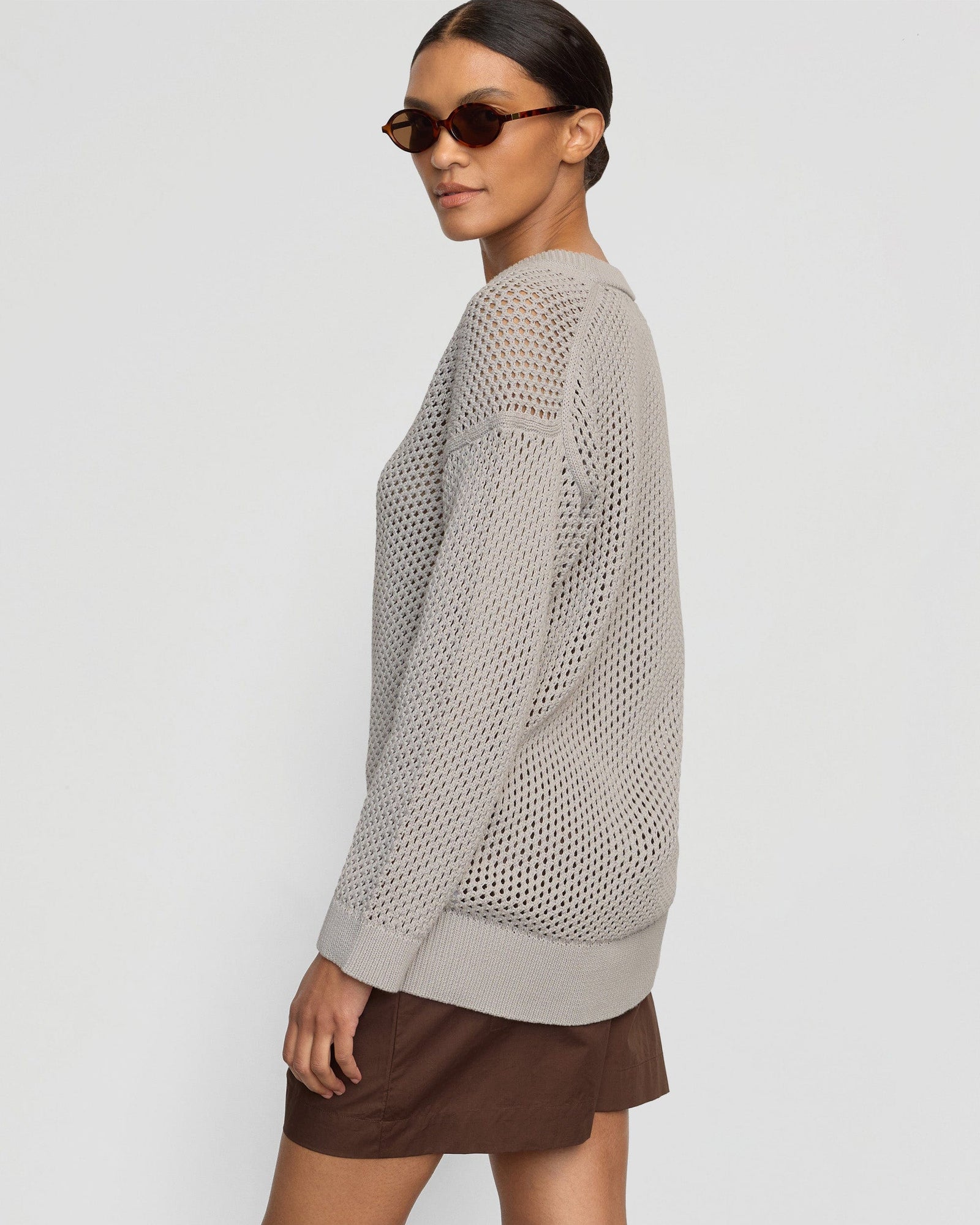 Archana Open Knit U-Neck Sweater | Dusty Grey