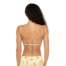 Back view of Missi Floral Bra in lemon floral silk charmeuse with thin adjustable straps. **lemon