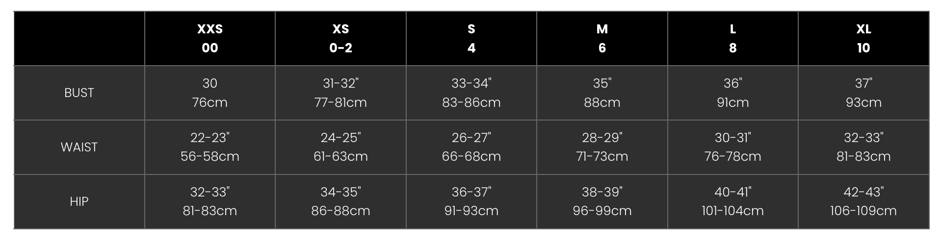 Product size guide