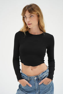 LNA Arya Cropped Long Sleeve in Black