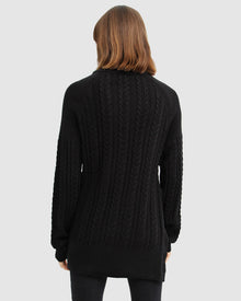 Women | At Last Cable Knit Jumper with Slit | Black