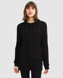 Women | At Last Cable Knit Jumper with Slit | Black