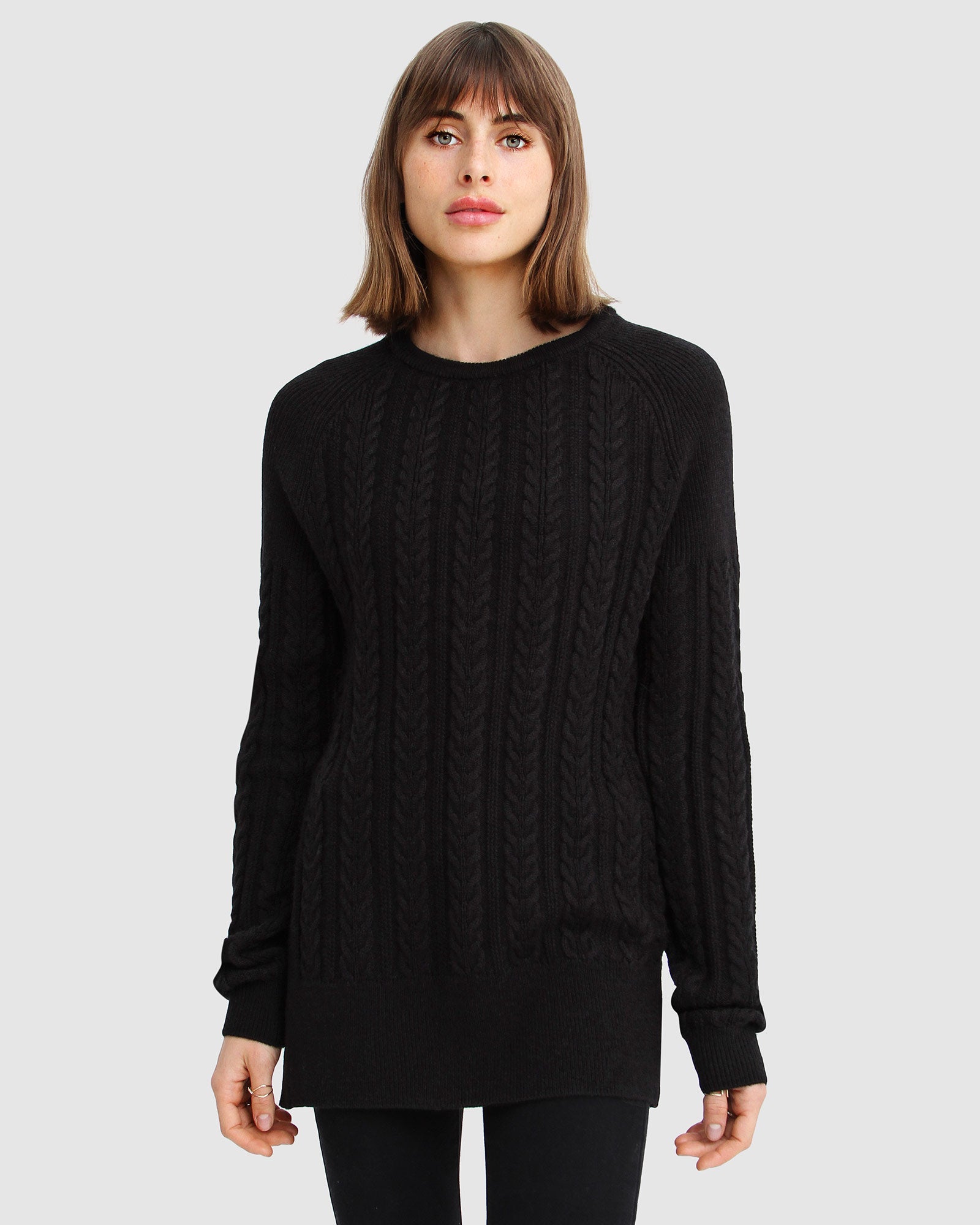 Women | At Last Cable Knit Jumper with Slit | Black