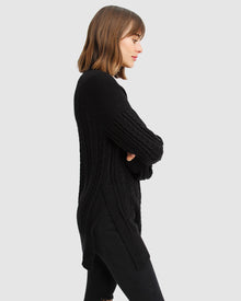 Women | At Last Cable Knit Jumper with Slit | Black