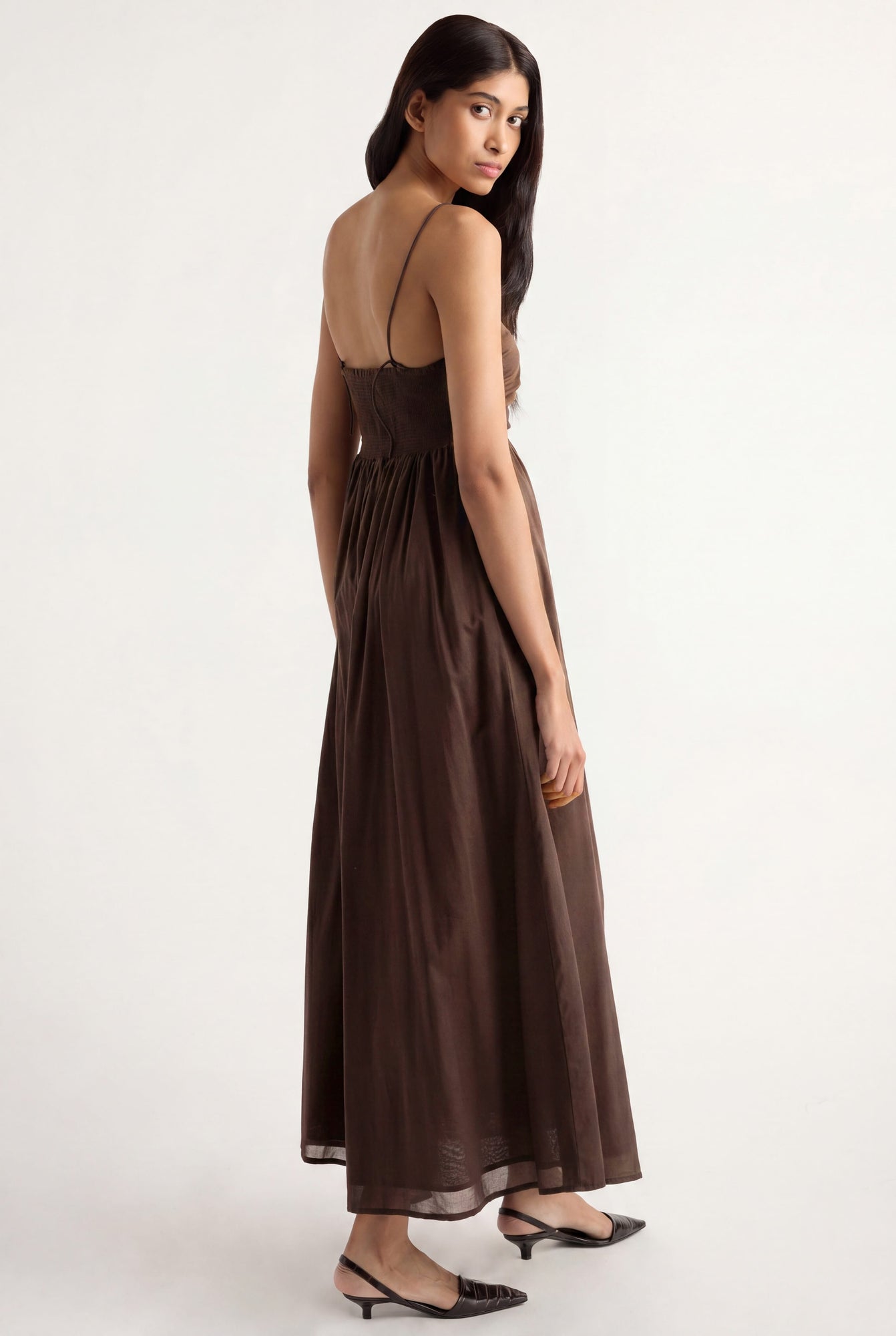 Arya | Aurora Ruched Organic Cotton Maxi Dress in Size Small