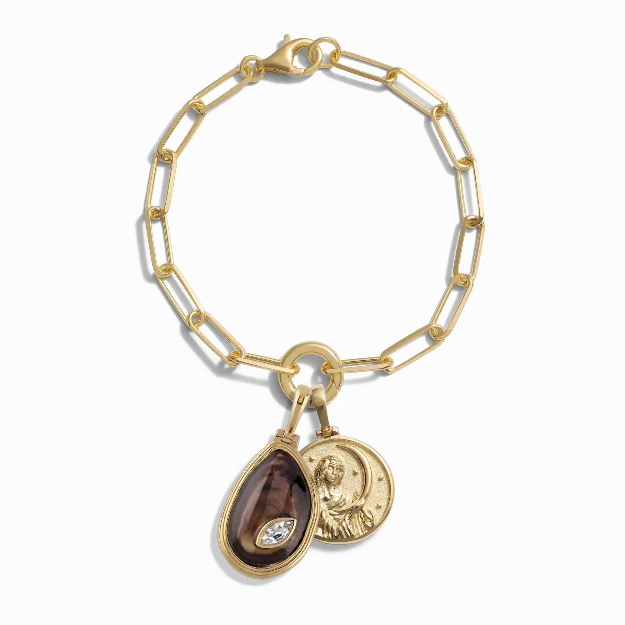 Black Pearl Triple Goddess Bracelet | 14K Yellow Gold Vermeil