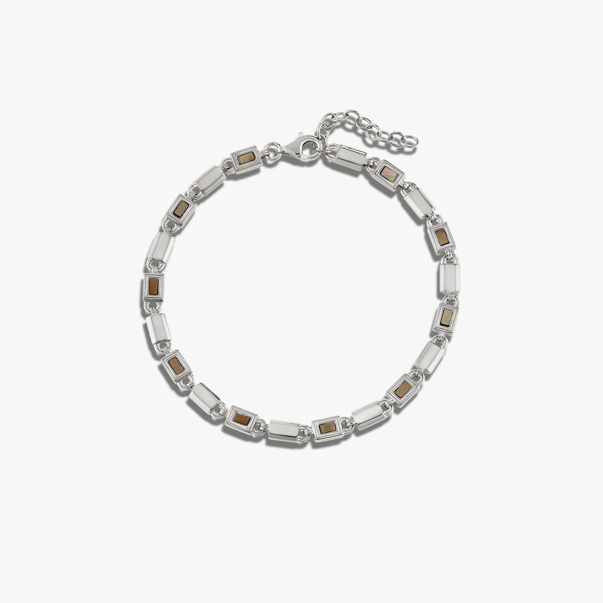 Awe Inspired Bracelets 925 Sterling Silver / Black Mother of Pearl Geo Link Tennis Bracelet