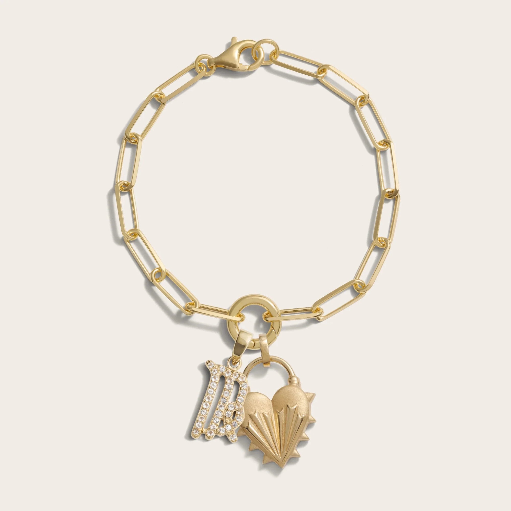 Spiked Heart Zodiac Charm Bracelet | 14K Yellow Gold Vermeil | Multi