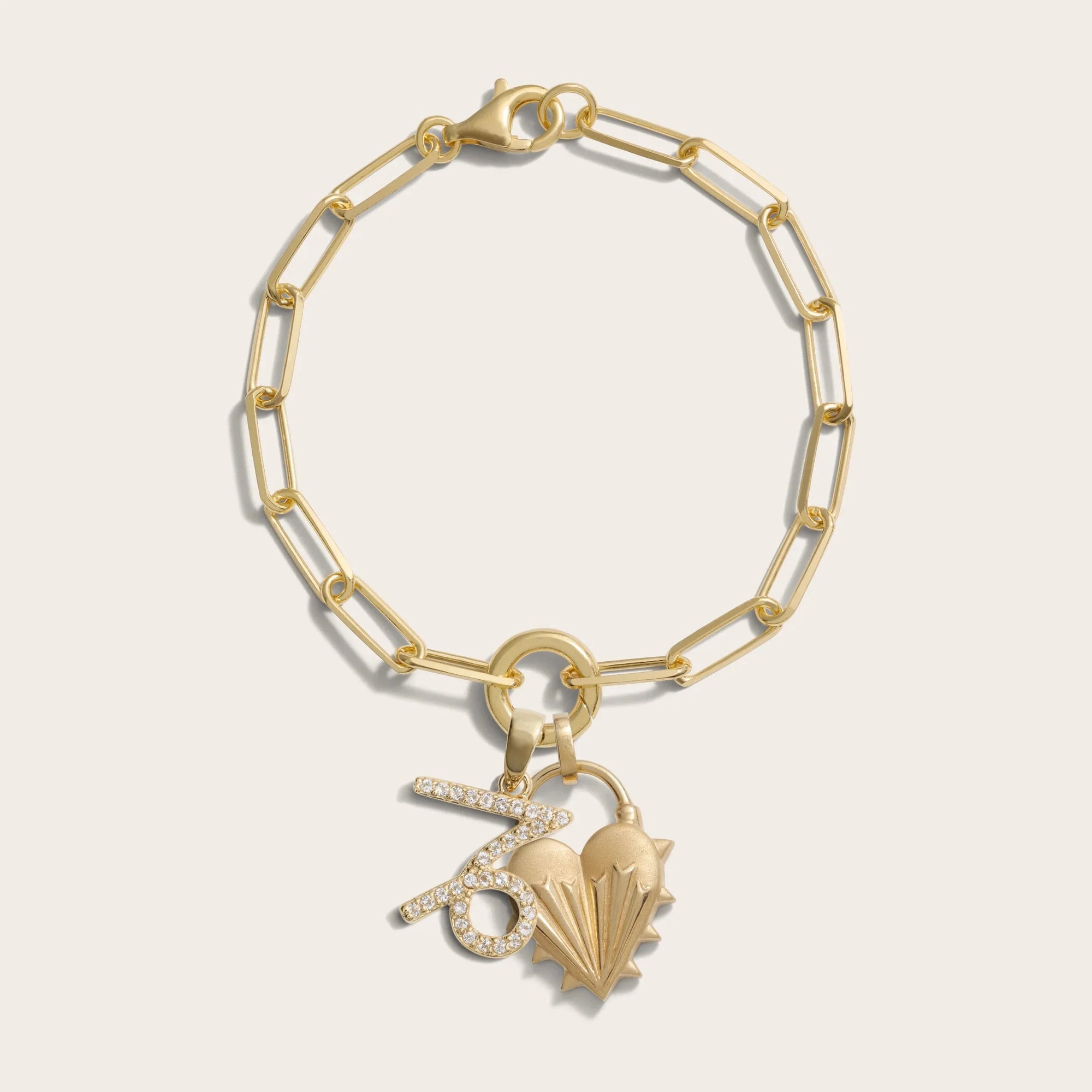 Spiked Heart Zodiac Charm Bracelet | 14K Yellow Gold Vermeil | Multi