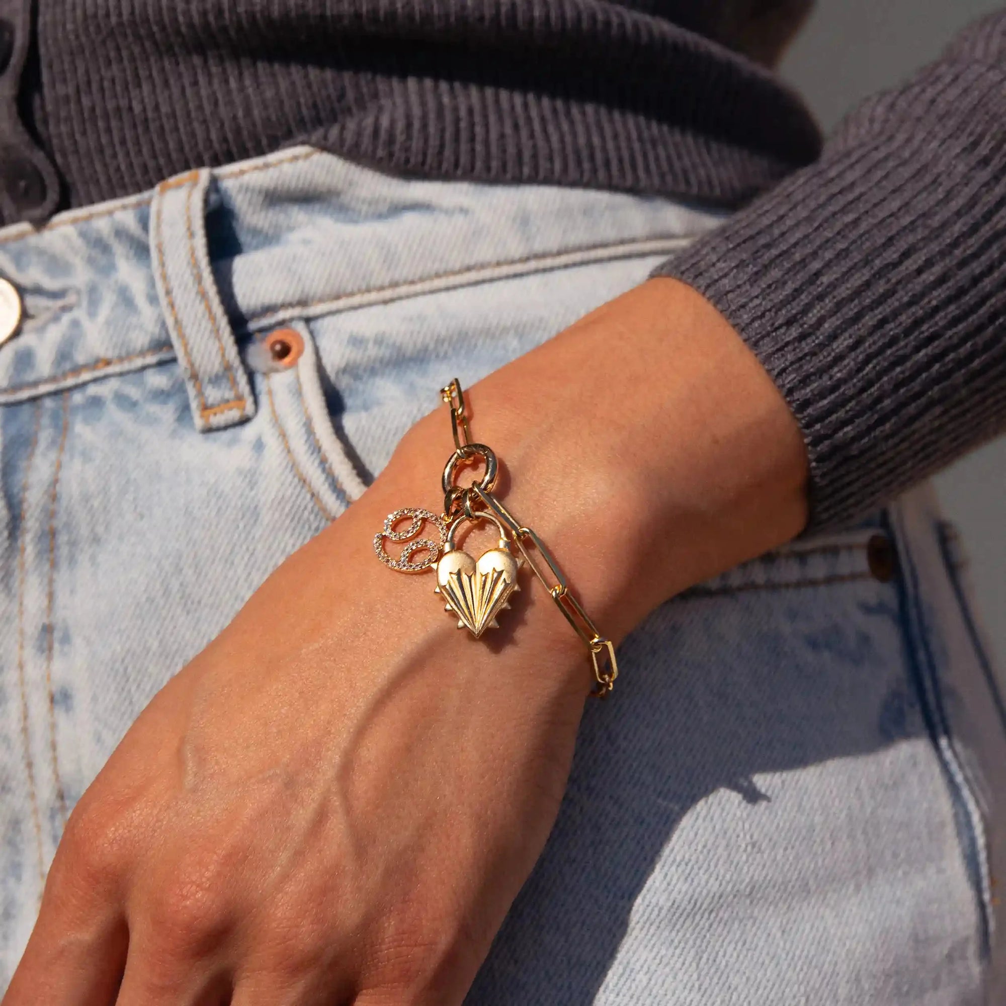 Spiked Heart Zodiac Charm Bracelet | 14K Yellow Gold Vermeil | Multi