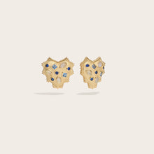 Blue Gemstone Radiant Heart Studs | 14K Yellow Gold Vermeil