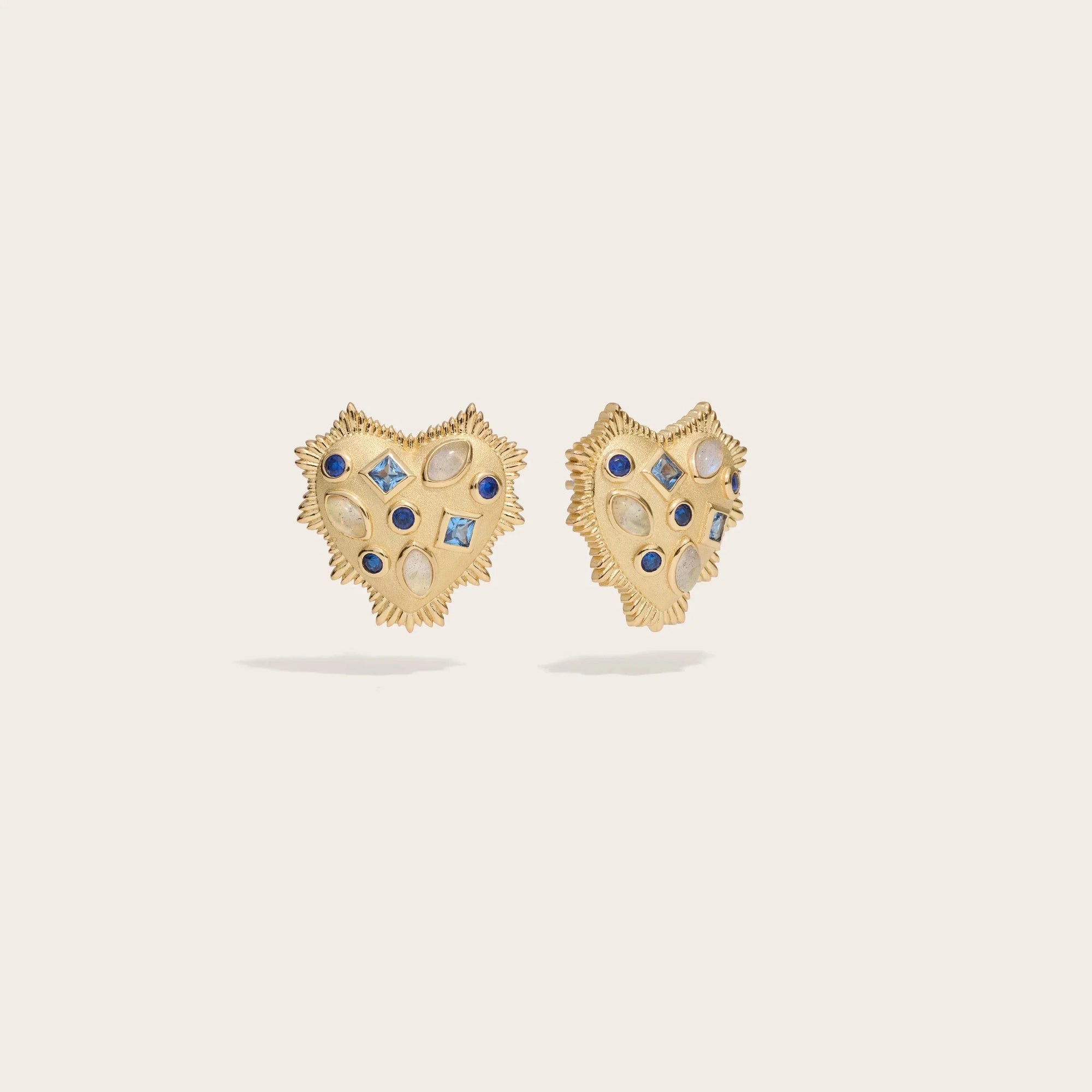 Blue Gemstone Radiant Heart Studs | 14K Yellow Gold Vermeil
