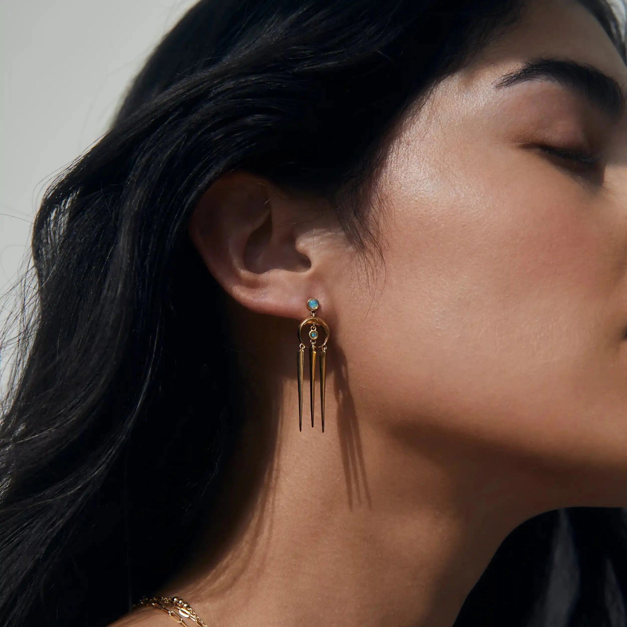 Crescent Spike Opal Earrings | 14K Yellow Gold Vermeil
