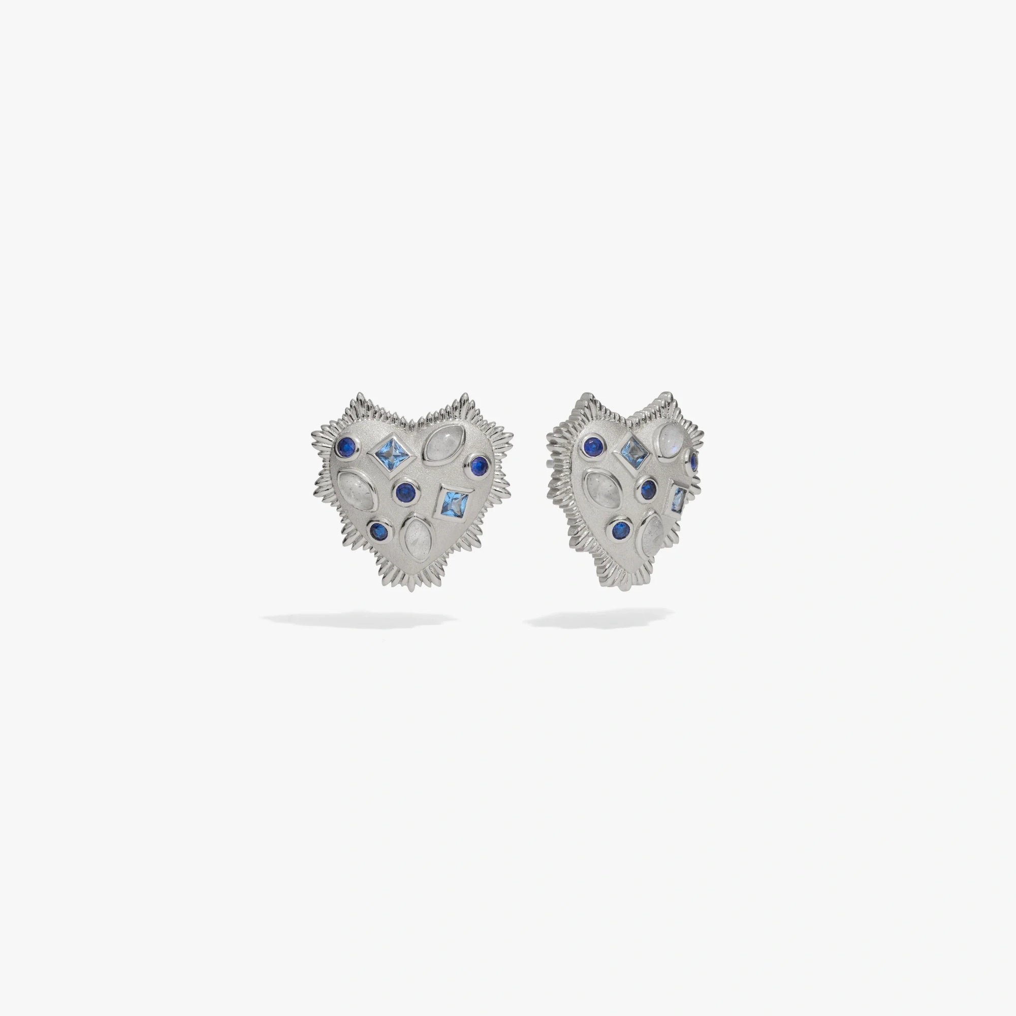 Awe Inspired Earrings 925 Sterling Silver Blue Gemstone Radiant Heart Studs