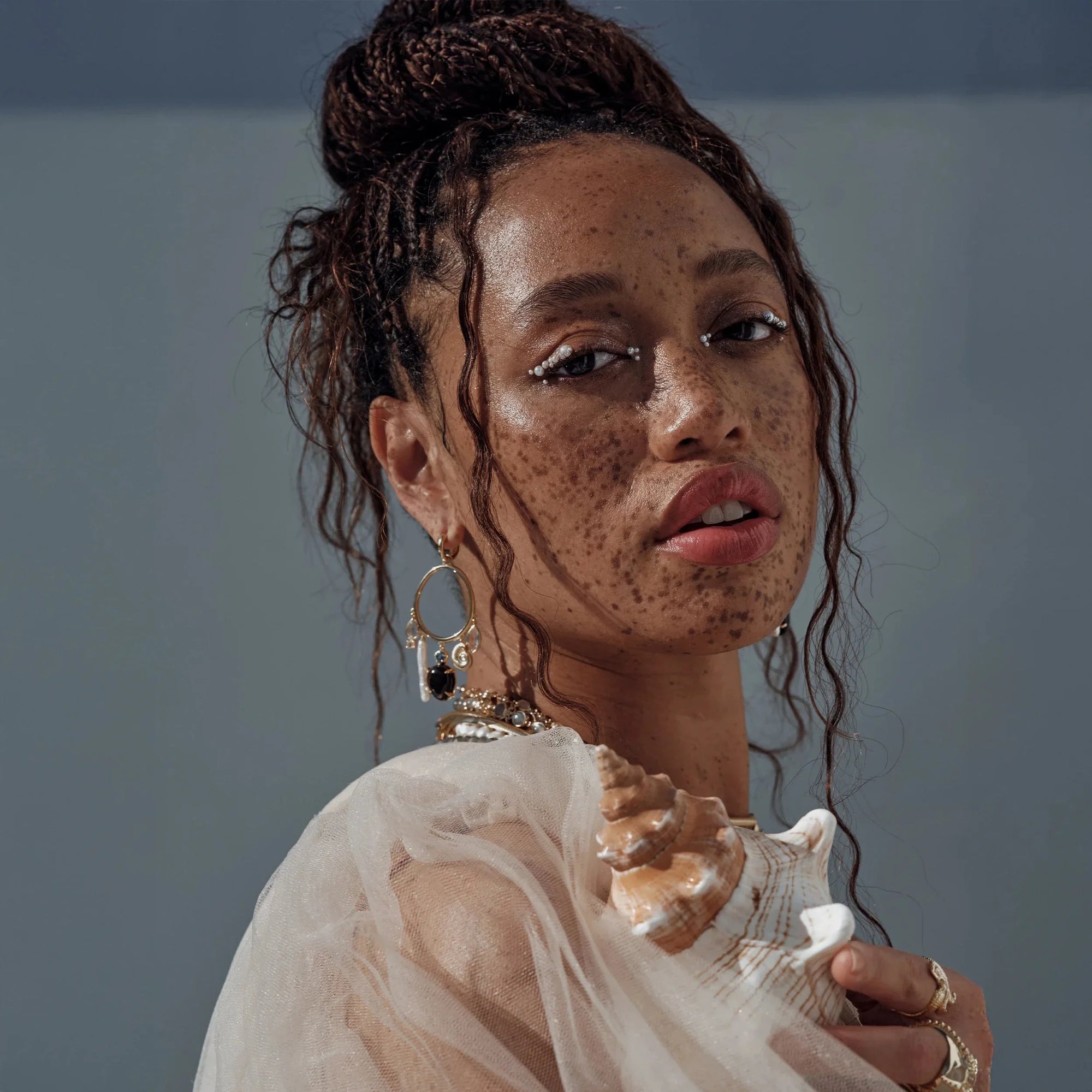 Awe Inspired Earrings Deep Sea Gemstone Charm Hoops