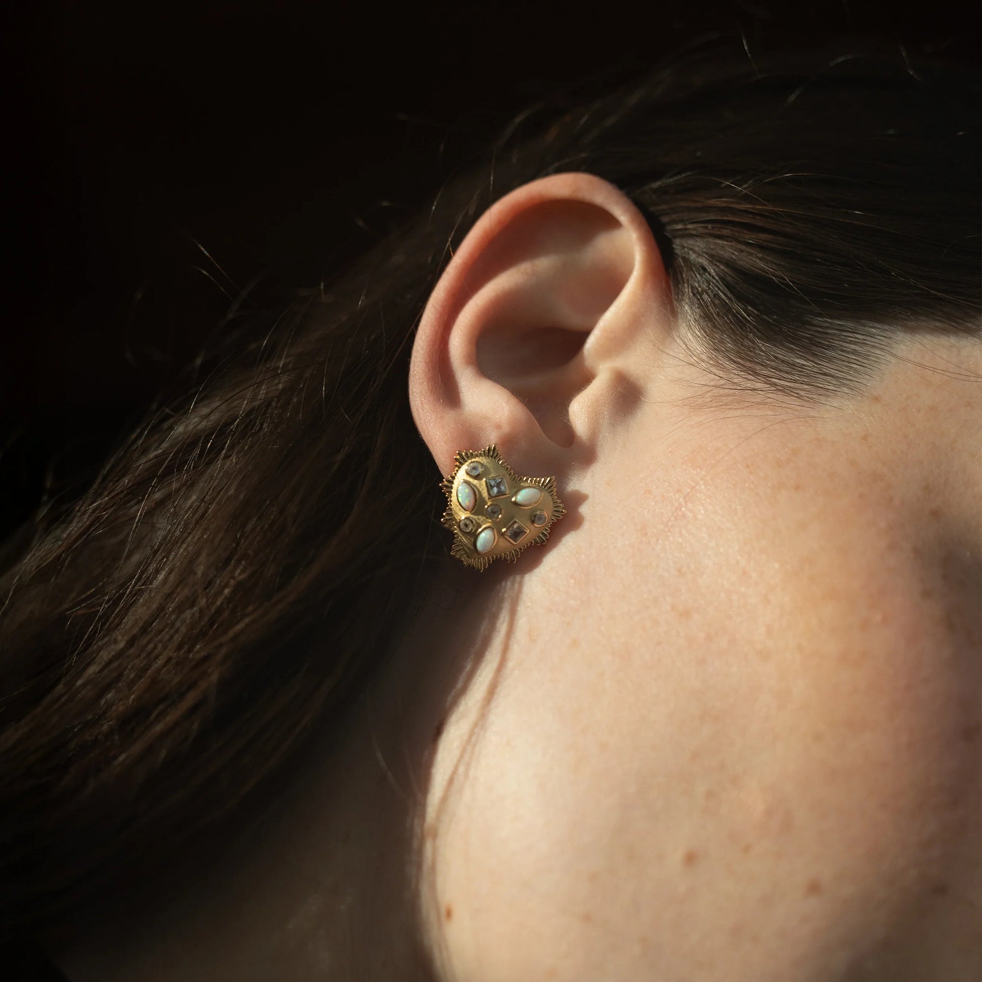 Gemstone Radiant Heart Studs | 14K Yellow Gold Vermeil