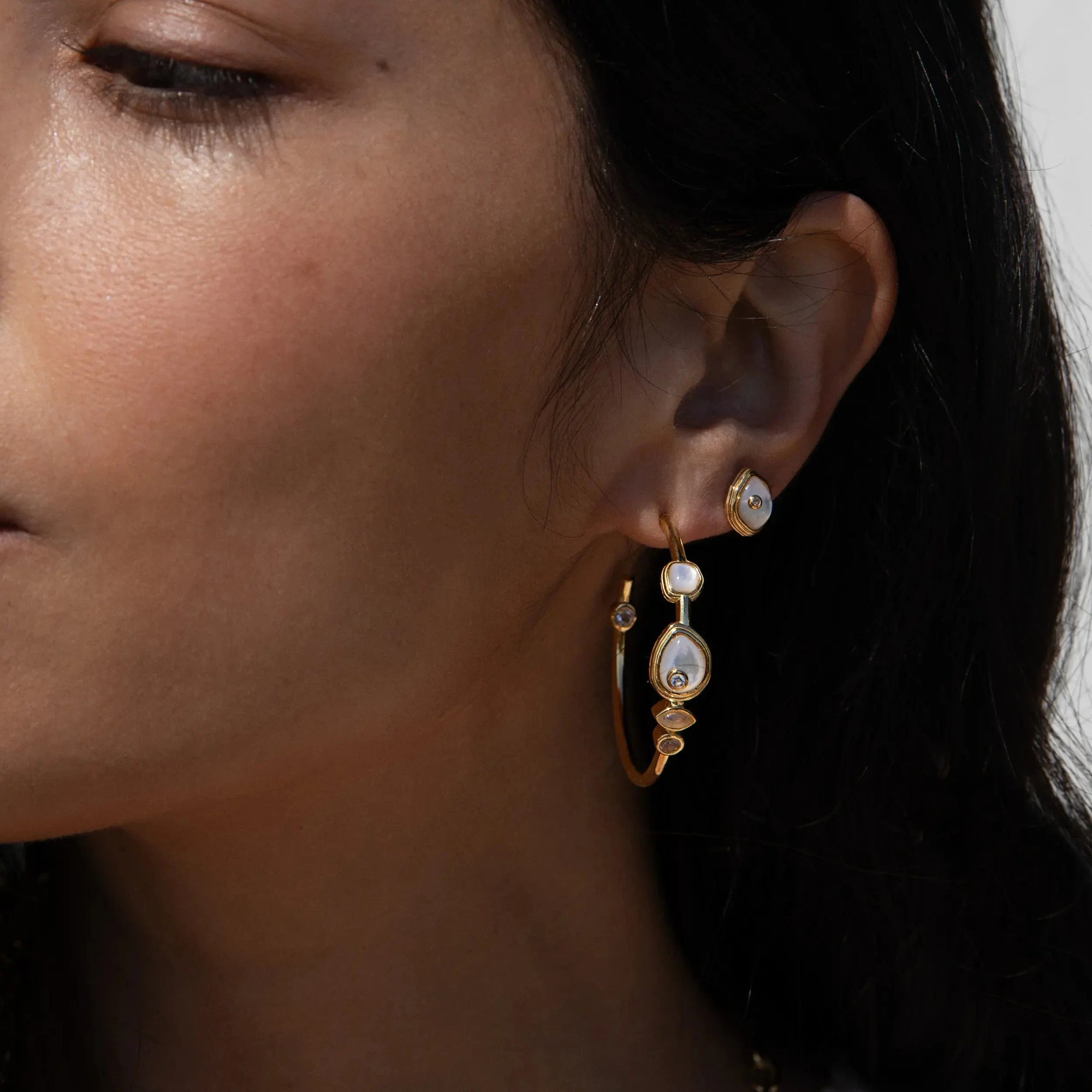 Awe Inspired  Earrings Organic Pearl Gemstone Hoops