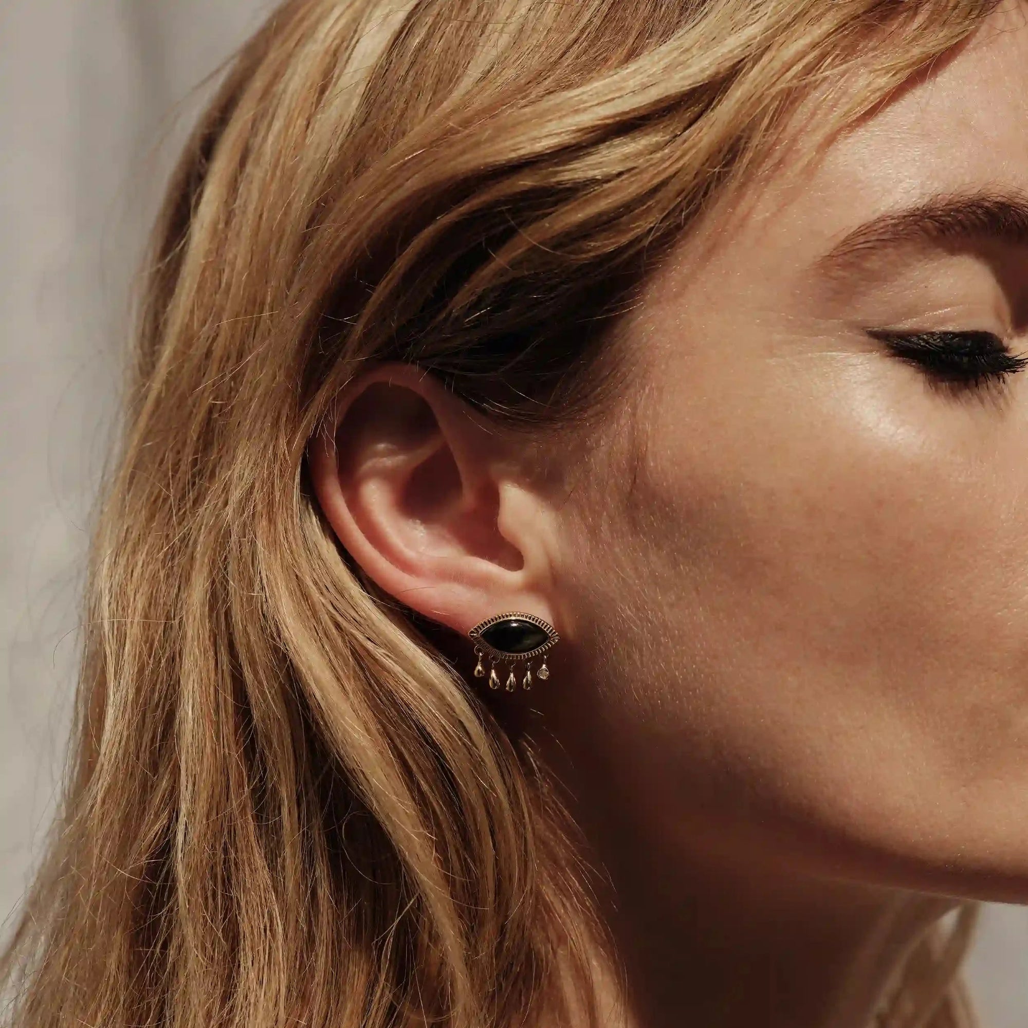 Third Eye Black Mother of Pearl Studs | 14K Yellow Gold Vermeil