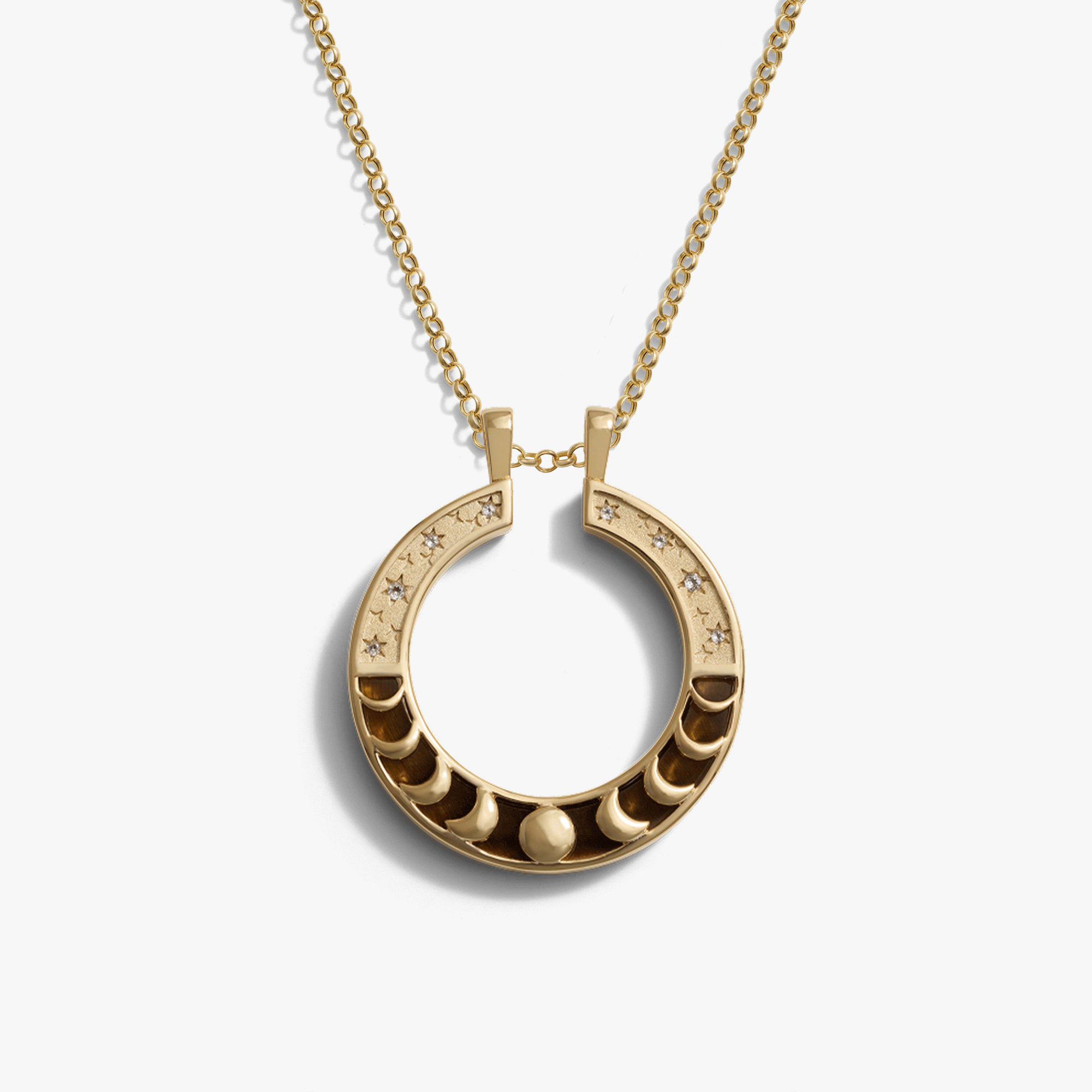 Awe Inspired Necklaces 14K Gold Vermeil / 16-18" Rolo Chain Tiger's Eye Moon Phase Halo Necklace