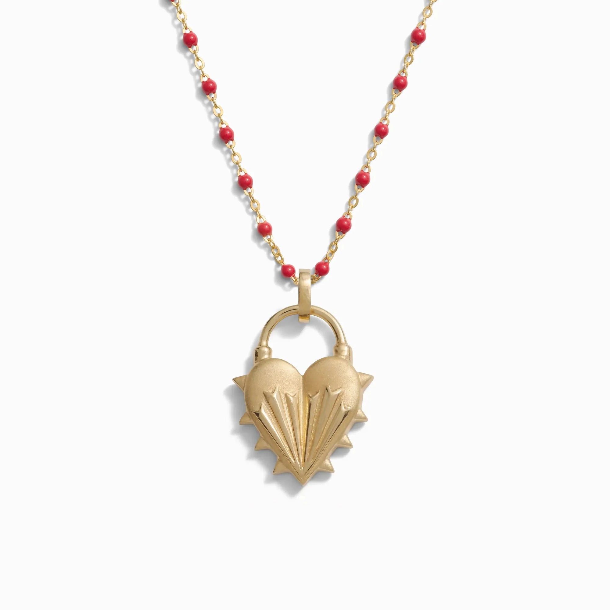Spiked Heart Ruby Enamel Necklace | 14K Yellow Gold Vermeil