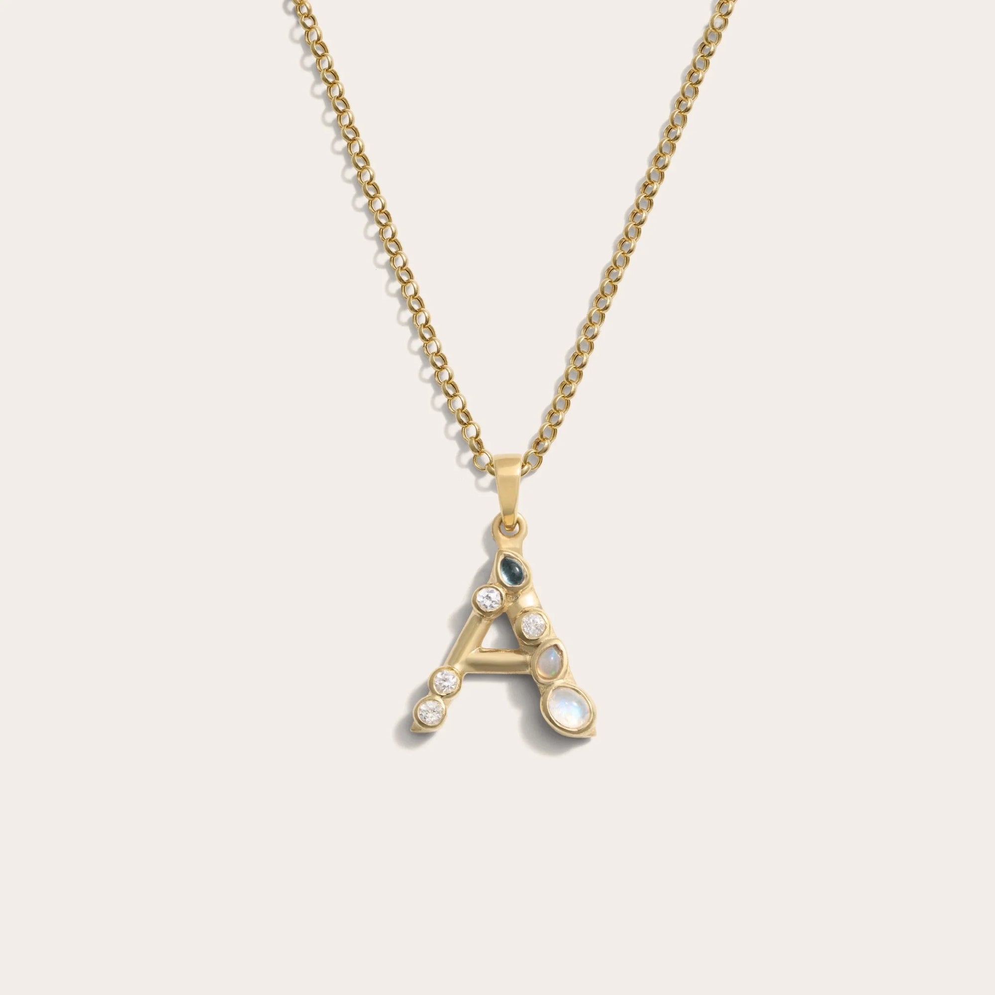 Gold Gemstone Initial Necklace | 14K Yellow Gold Vermeil