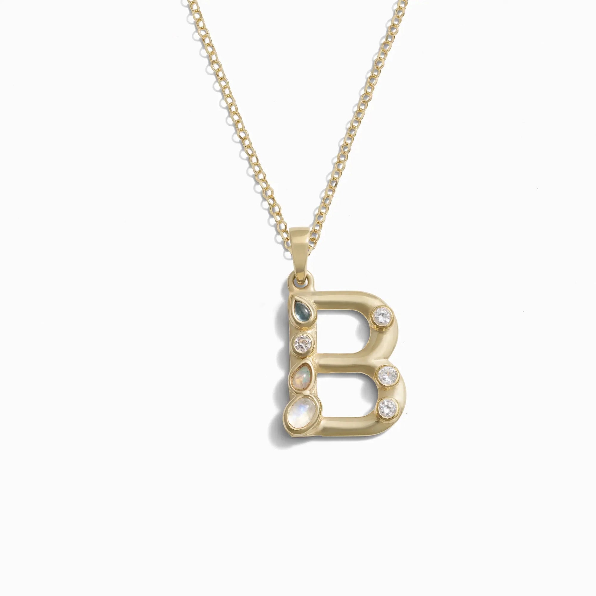 Gold Gemstone Initial Necklace | 14K Yellow Gold Vermeil