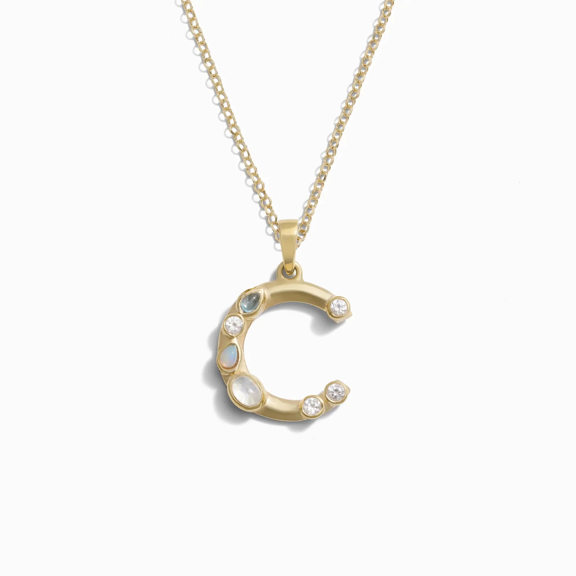 Gold Gemstone Initial Necklace | 14K Yellow Gold Vermeil