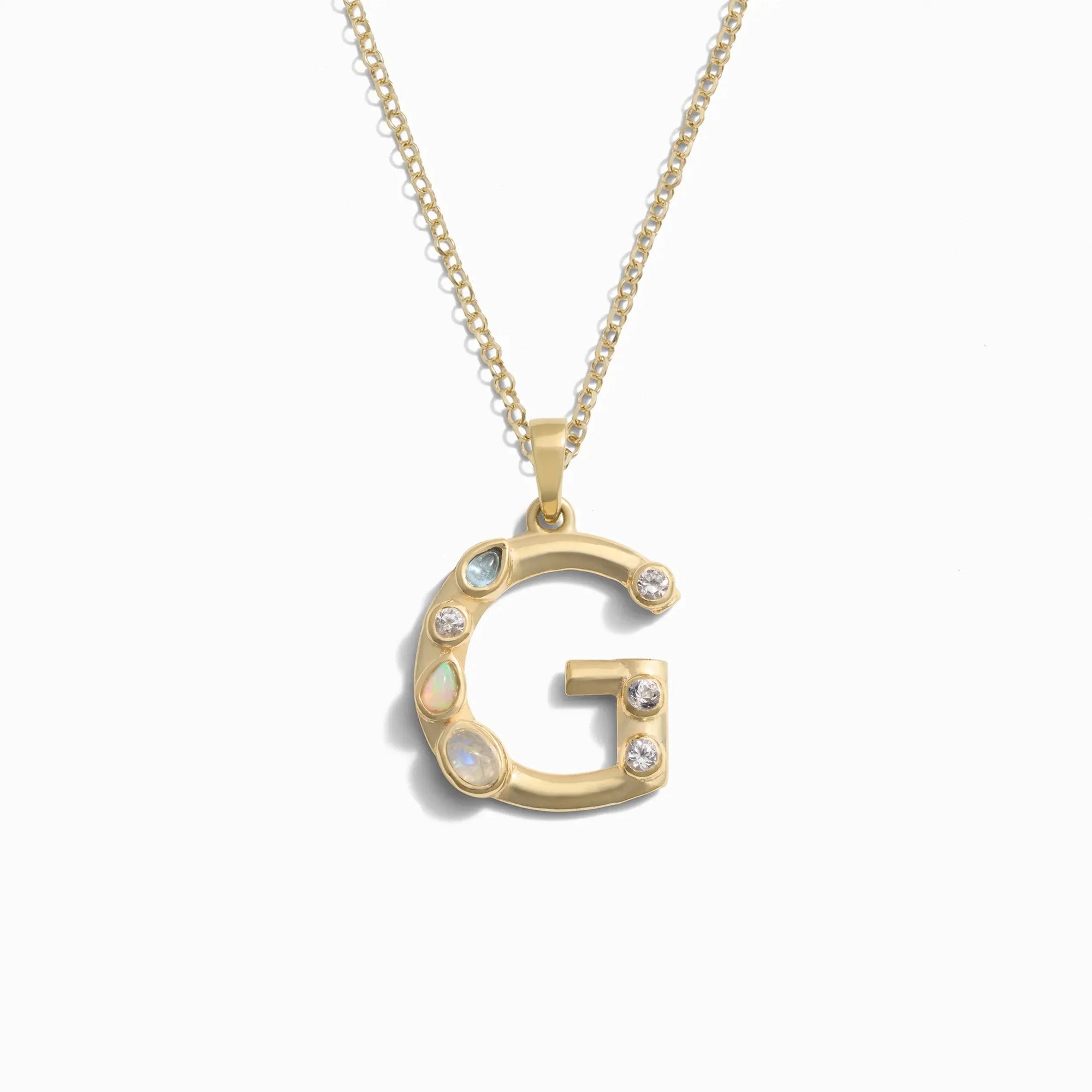 Gold Gemstone Initial Necklace | 14K Yellow Gold Vermeil