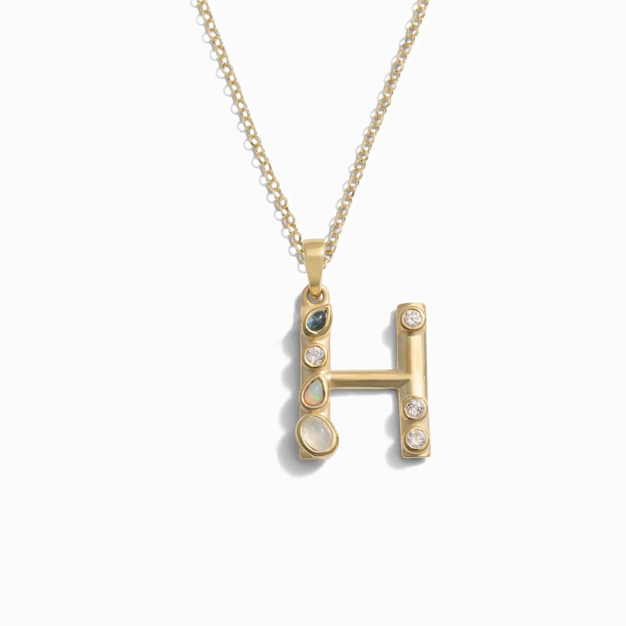Gold Gemstone Initial Necklace | 14K Yellow Gold Vermeil